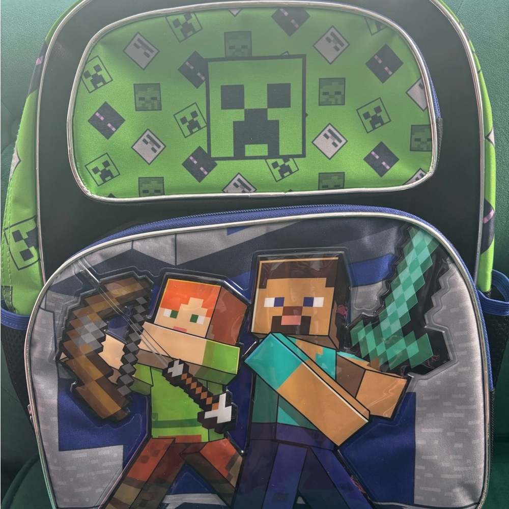 Kids Backpack - Green and Blue Minecraft